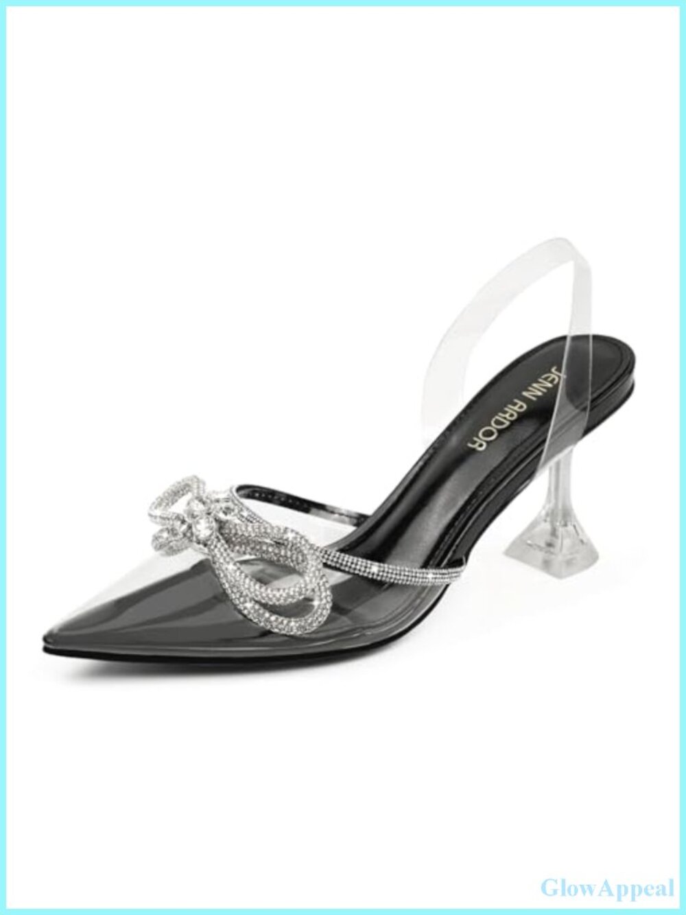 Clear Kitten Heel Slingback Pumps with Rhinestone Bow 3.4 inch Heeled Sandals